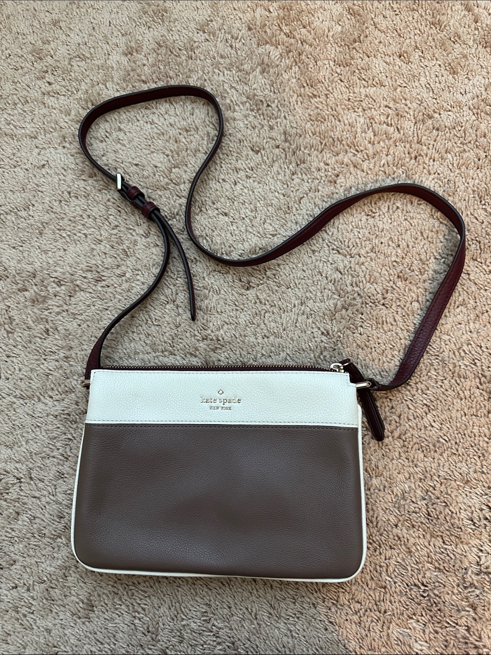 kate spade Two-Tone Brown and White Leather Crossbody with Dark Brown Strap